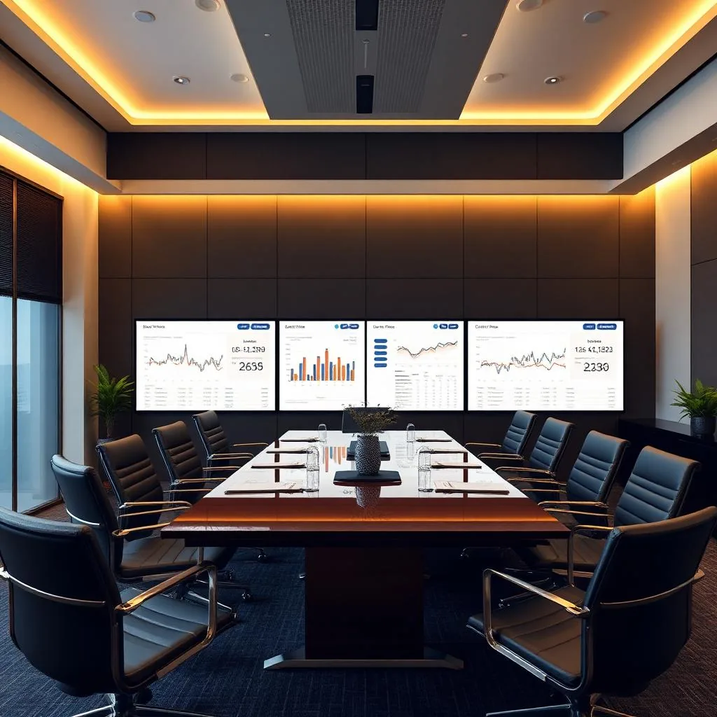 חדר ישיבות עם מסכי ניהול פיננסי – שירותי Fractional CFO